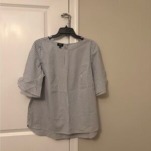Jones New York White and Navy Striped Blouse